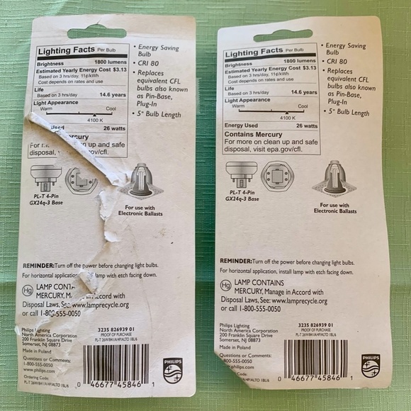 Philips 100W Equivalent Cool White GX24Q-3 Base PL-T CFL Light Bulb Set of 2 5" - Picture 3 of 3